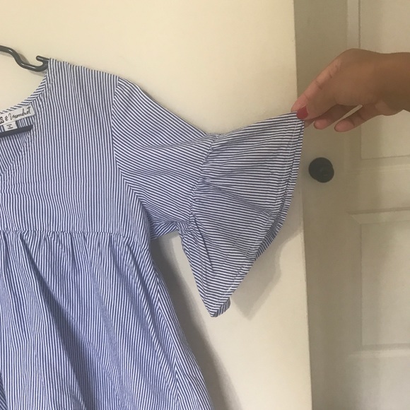 Blue/ White Striped Peplum Shirt - Picture 2 of 3